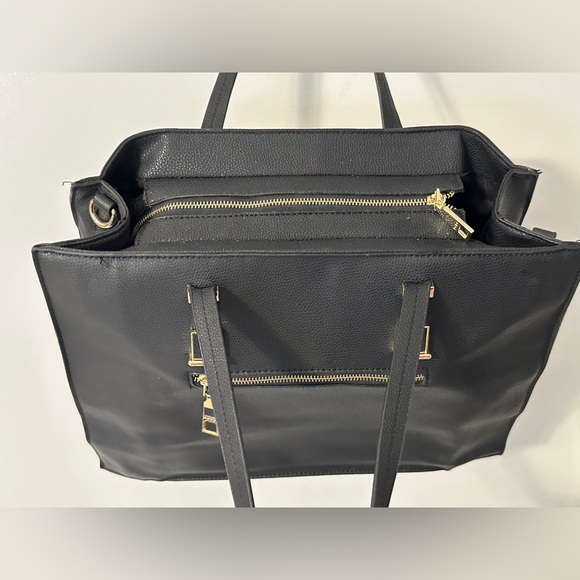 Bebe Designer Black Pebble Leather Book Tote Handbag with Gold Hardware - Picture 5 of 7